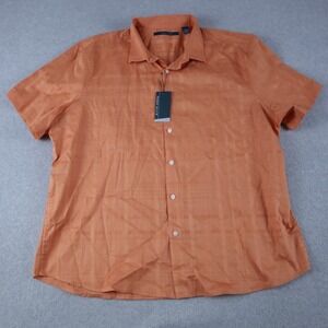 Perry Ellis Shirt Mens 2XL XXL Casual Button Up Orange Plaid Short Sleeve NWT